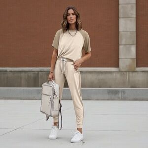 NEW•L-XL•More Than Chic Nude & Tan Jogger Set•NWT